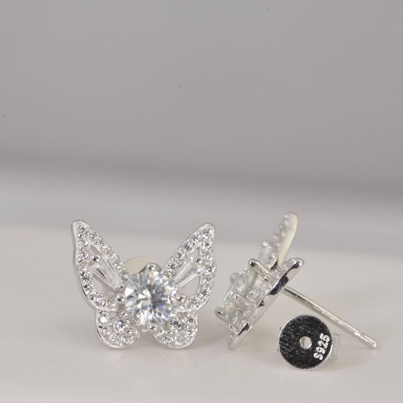 Certified Elegant 1ct Butterfly Moissanite Stud Earrings 925 Sterling - Picture 4 of 5